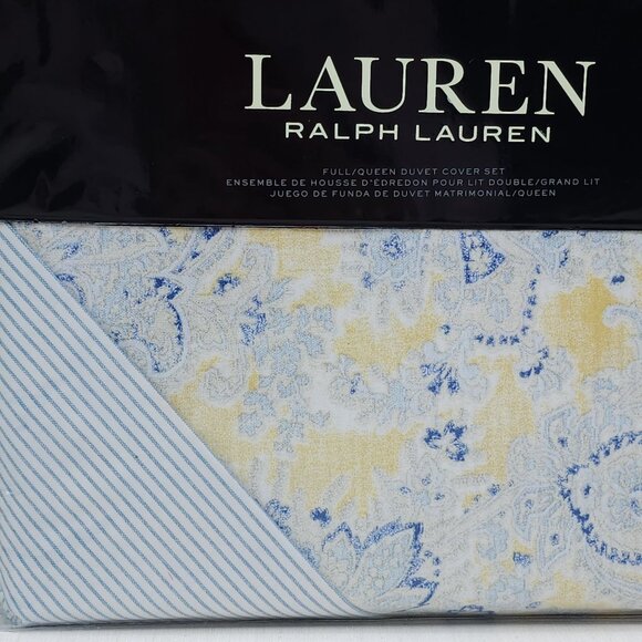 Lauren Ralph Lauren Marisa Full/Queen Duvet Cover Set 92x96" Blue Yellow Paisley - Picture 9 of 11